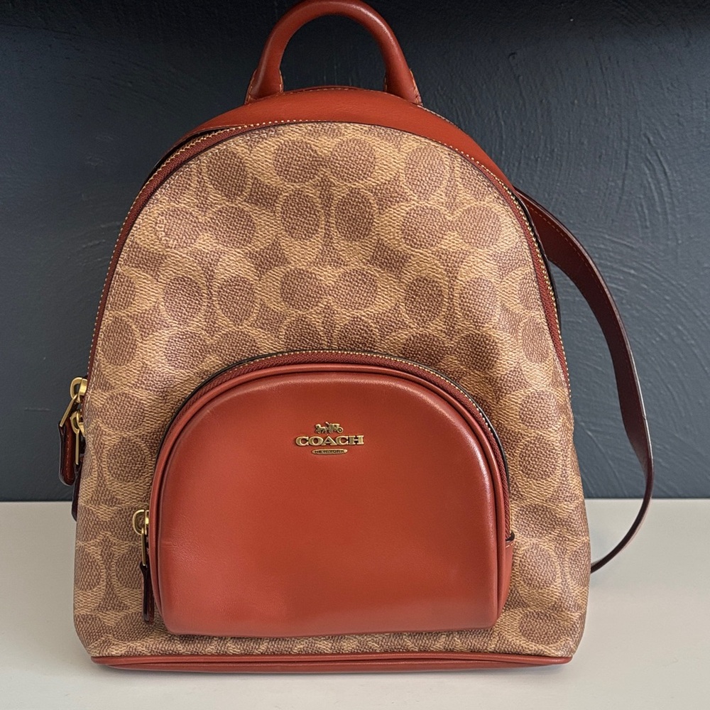 Coach Tan and Brown Signature Backpack purse